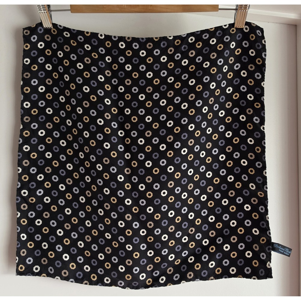Barbara Blank Silk Square Scarf Black Gold Grey White Geometric Classic Wrap